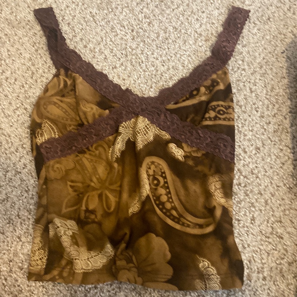 crop top brown lace straps detailed crop